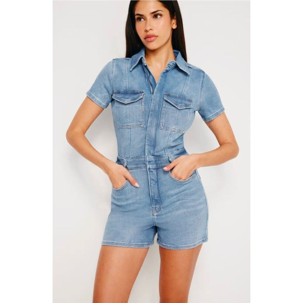 Good American Blue Fit for Success Denim Romper Size XS NWT